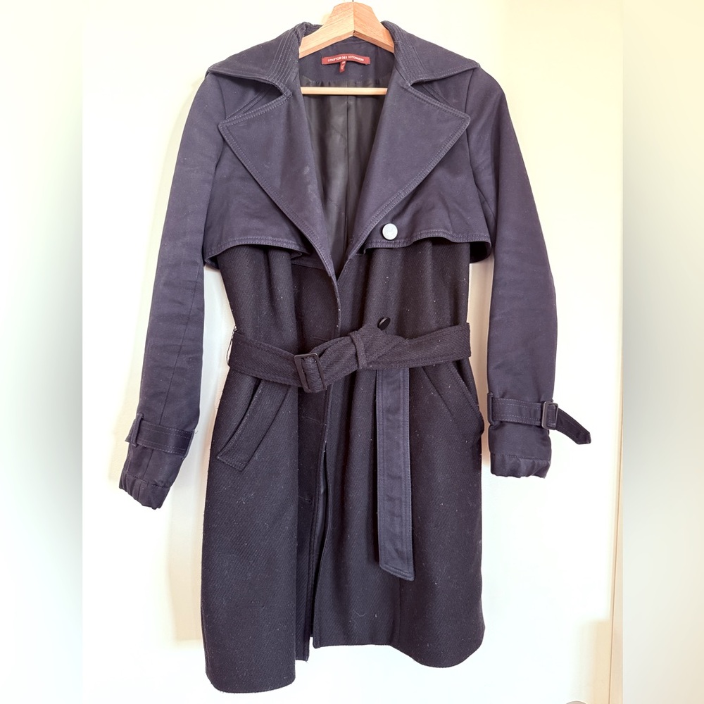 Comptoir Des Cotonniers-Navy & Black Trench Coat in Wool and Heavyweight Twill